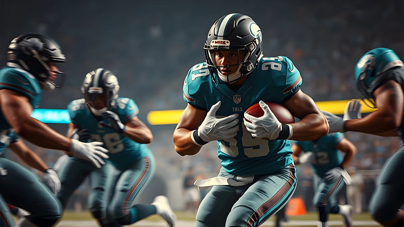 Football Players Run Through The Middle