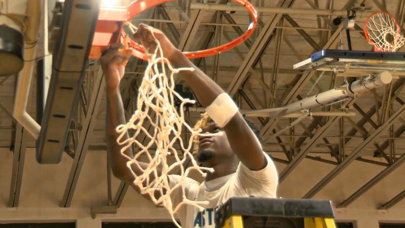 Basketball Players Cut the Net