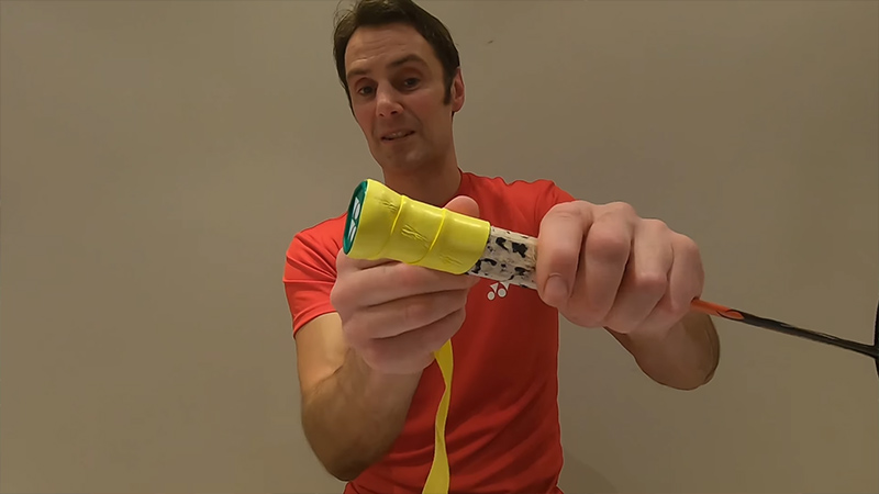 Changing the grip on a badminton racquet