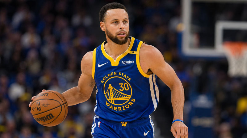 Stephen Curry in Golden State Warriors jersey during an NBA game